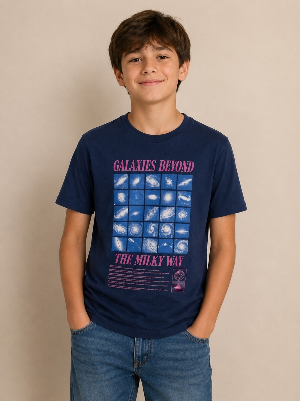 GAP Navy Tee with Pink & Light Blue Galaxy Print